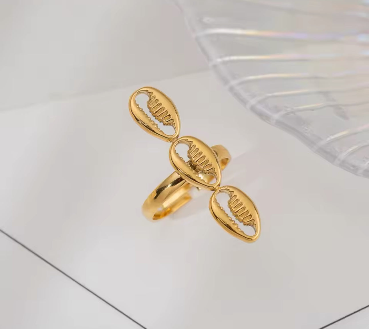 Triple Golden Shell Ring