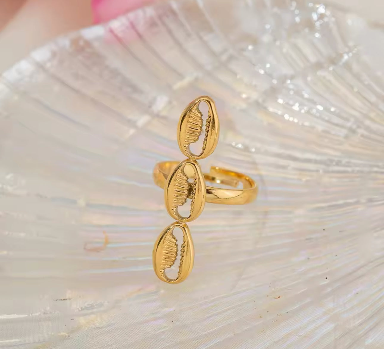 Triple Golden Shell Ring